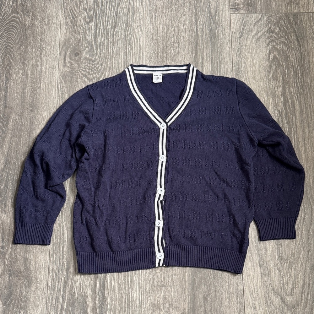 SHEIN Navy Blue Cardigan with White Trim